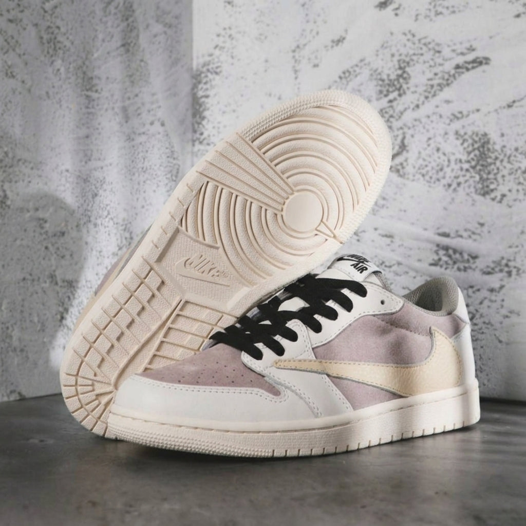 Hand Painted Beige Gray Custom Air Jordan 1 Low Sneakers