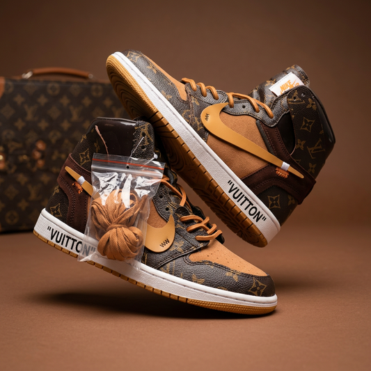 Hand Painted Custom Brown Air Jordan 1 High Sneakers