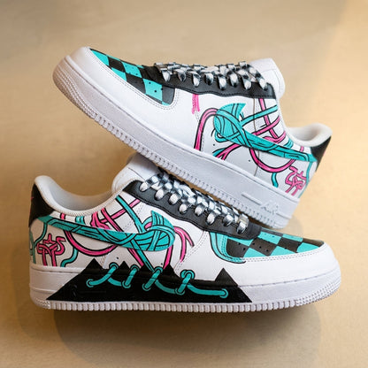 Hand Painted Teal Pink Graffiti Custom Sneakers