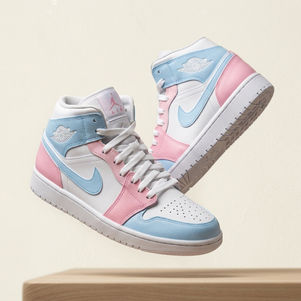Hand Painted Pink Blue Custom Air Jordan 1 Sneakers