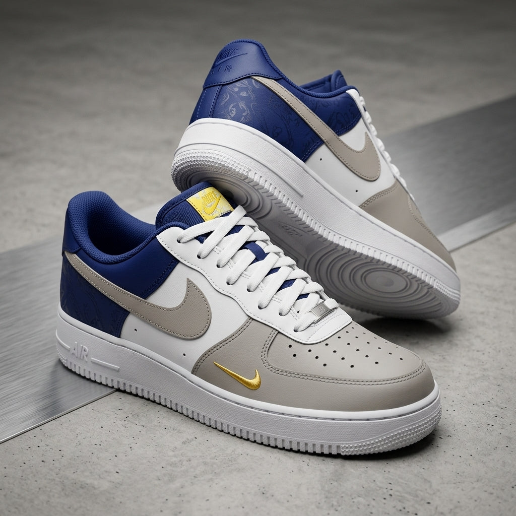 Hand Painted Custom Taupe Navy Gold Air Force 1 Sneakers