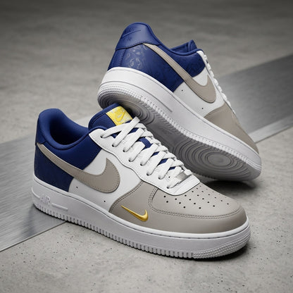 Hand Painted Custom Air Force 1 Taupe Navy Gold Sneakers