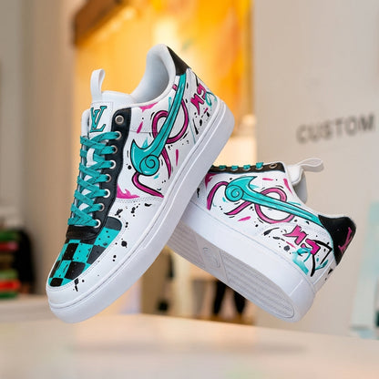 Hand Painted Teal Pink Graffiti Custom Sneakers