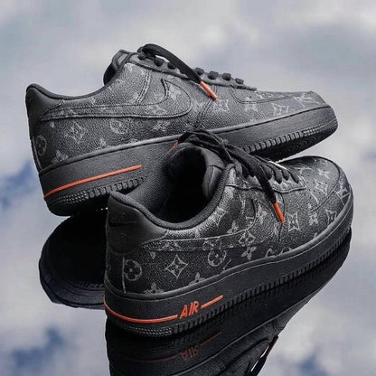 Hand Painted Black Custom Air Force 1 with Orange Accents