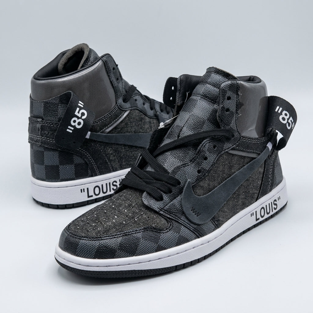 Hand Painted Black Checkerboard Custom High Top Sneakers