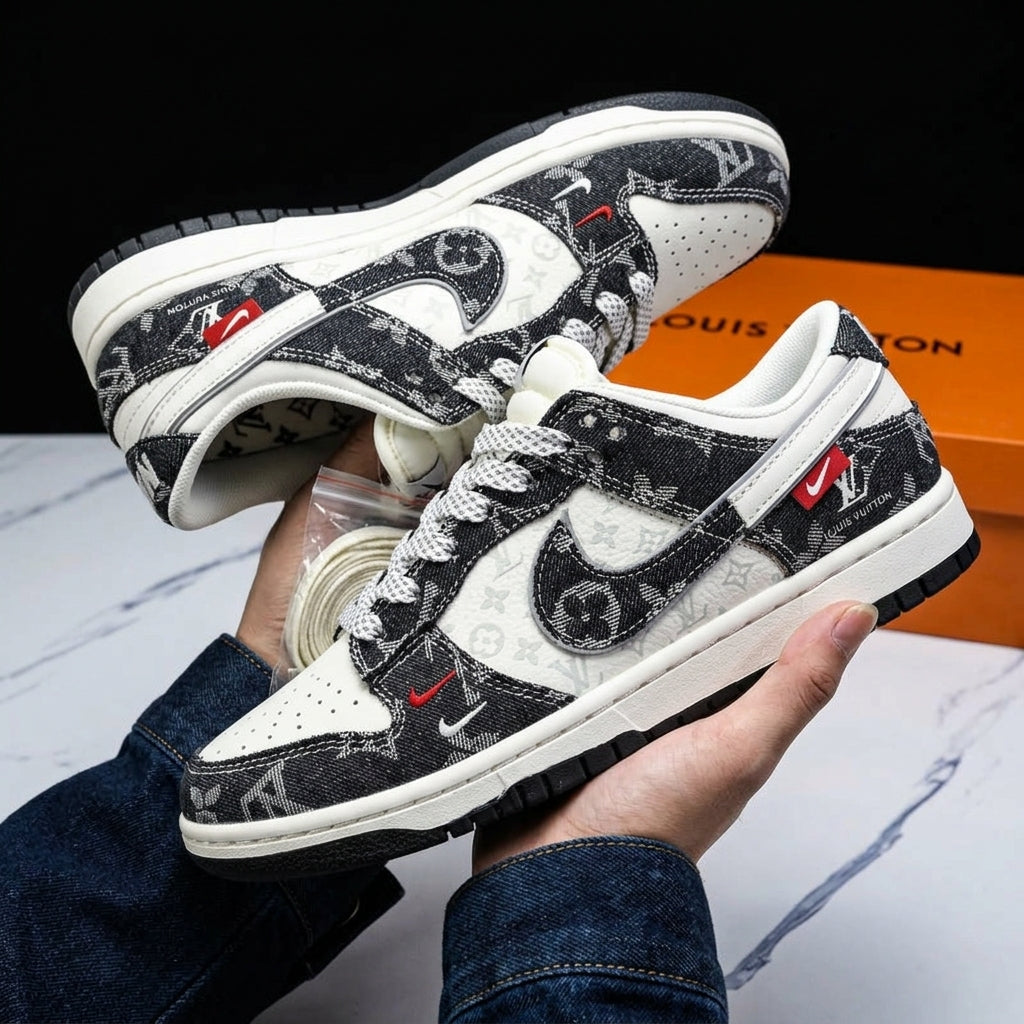 Hand Painted Denim Monogram Custom Dunk Sneakers