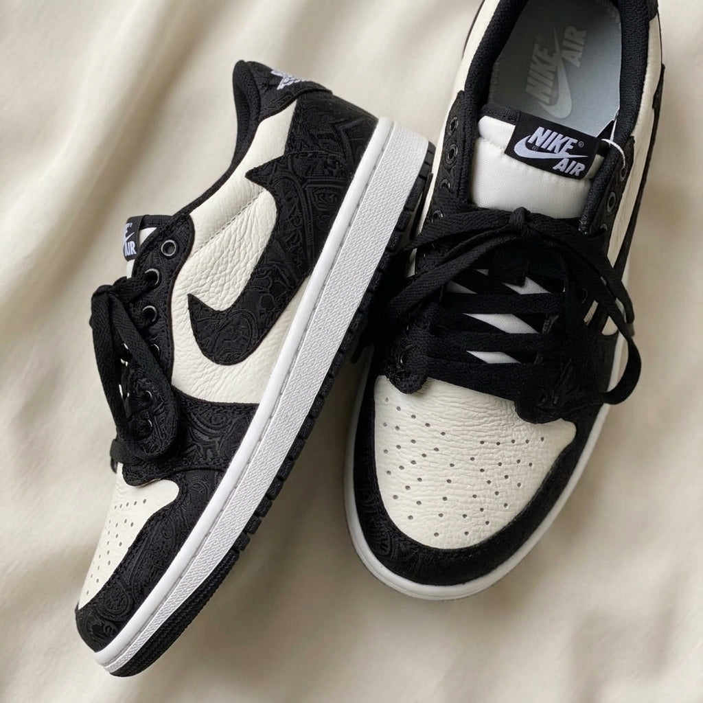 Hand Painted Black Paisley Custom Jordan 1 Sneakers
