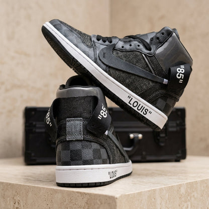 Custom Hand Painted Black Checkerboard High Top Sneakers