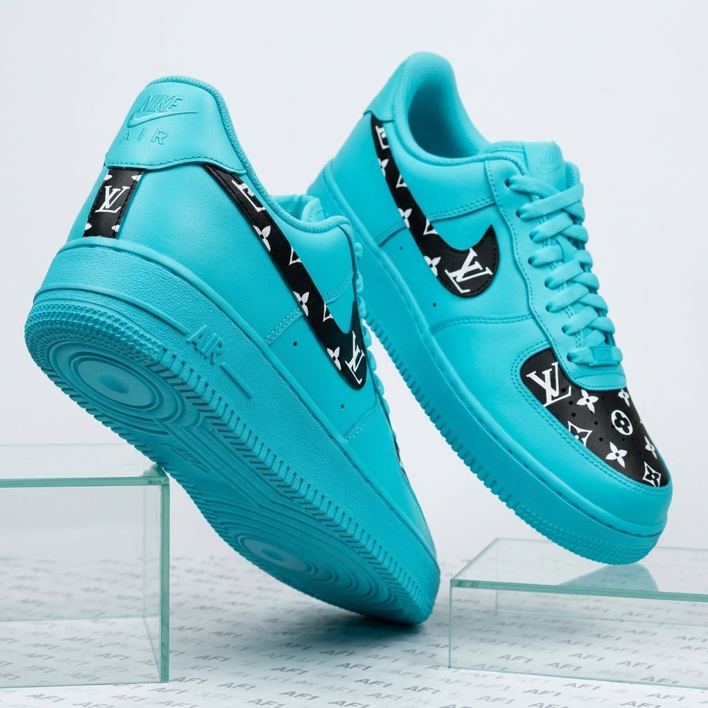 Turquoise Hand Painted Custom Air Force 1 Sneakers