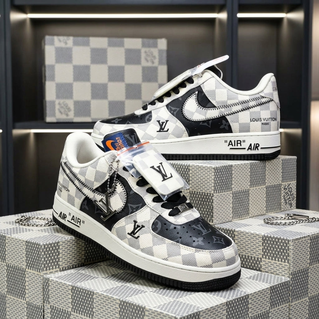 Hand Painted Black White Checkered Custom Air Force 1