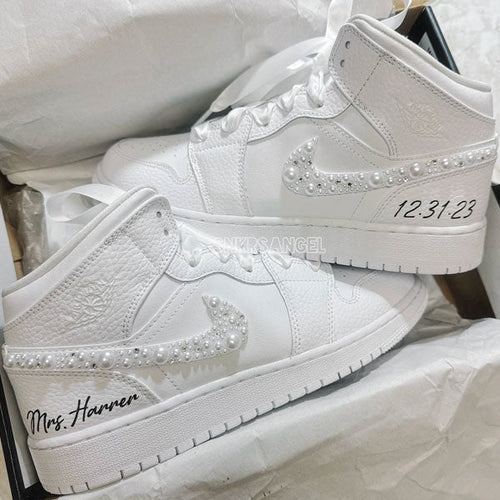 White Pearl Wedding High Top Custom Air Force 1