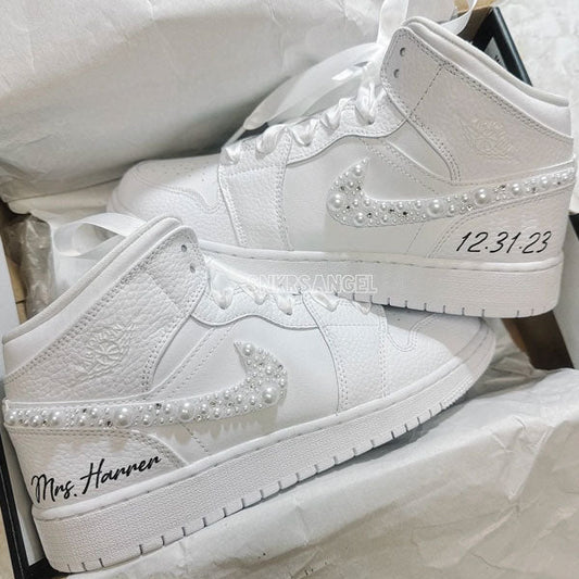 White Pearl Wedding High Top Custom Air Force 1
