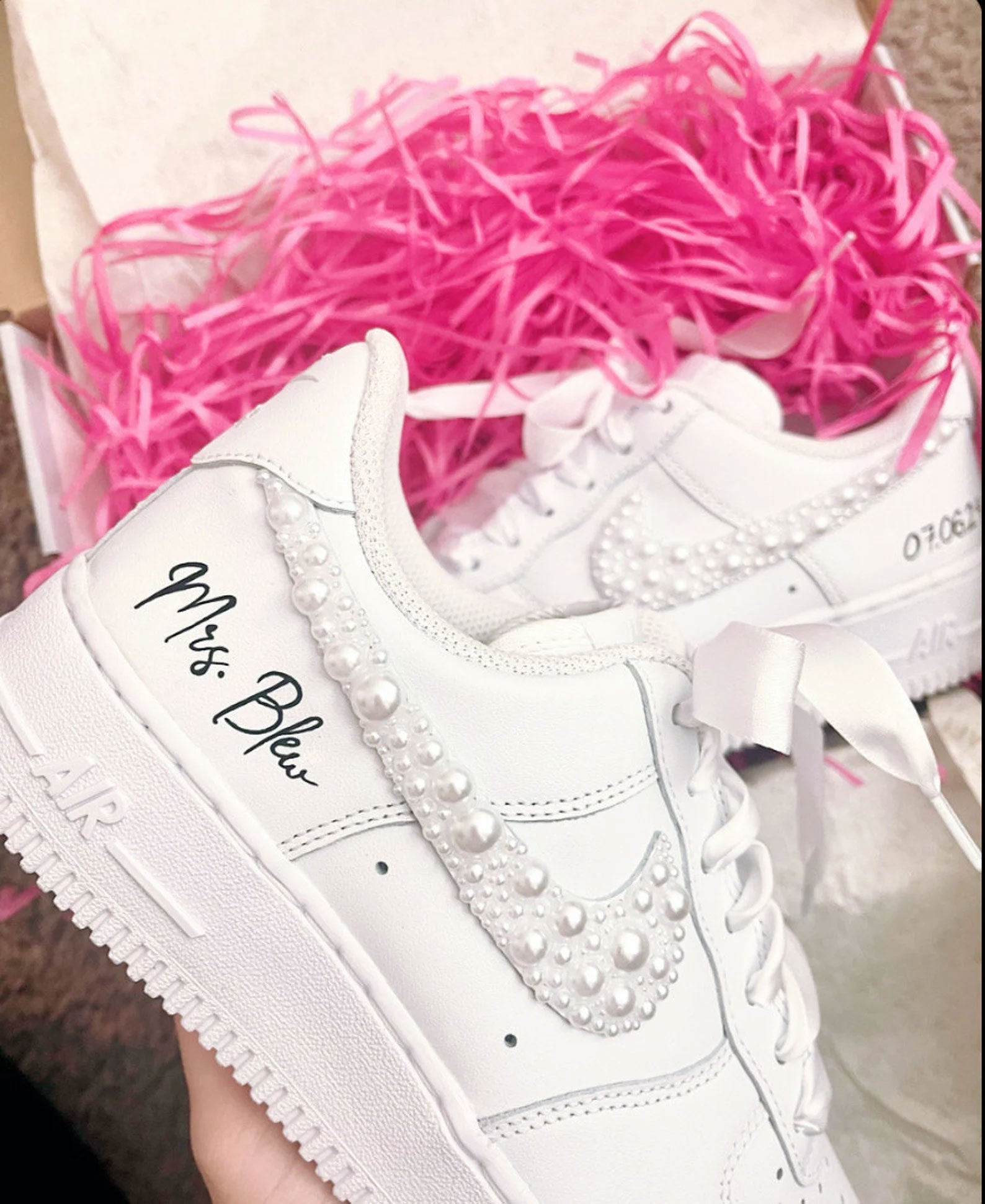 Pearl Ribbon Wedding Gift Custom Air Force 1