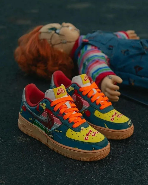 Blue Yellow Dripping Blood Swoosh Custom Air Force 1