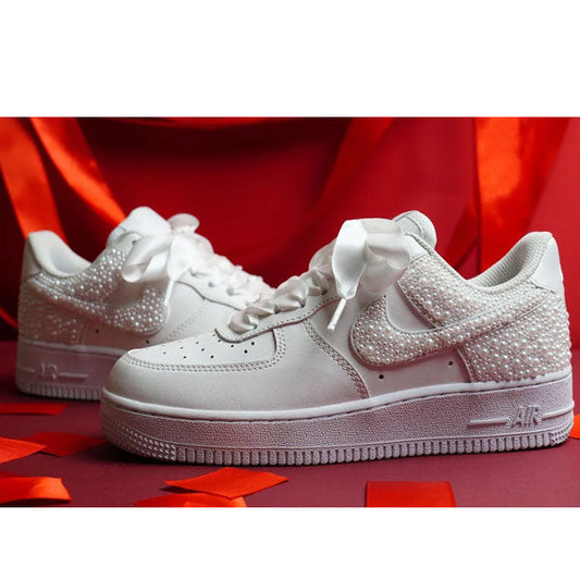Pearl Ribbon Wedding Handwork Custom Air Force 1