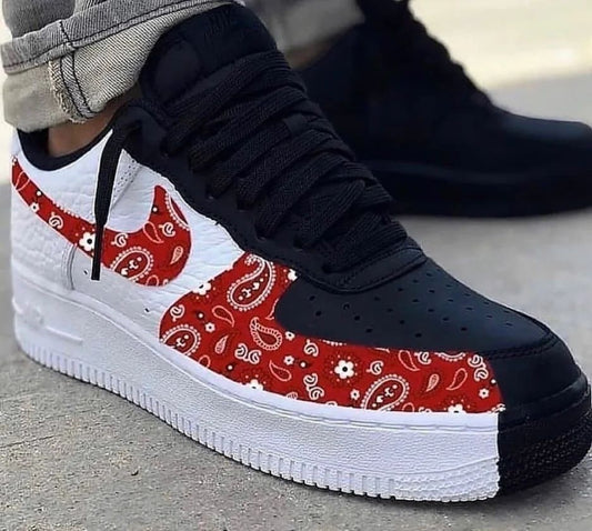 Red Floral Pattern Black ustom Air Force 1