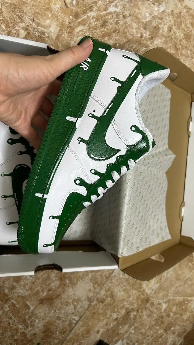 Green Drip Custom Air Force 1 Sneakers