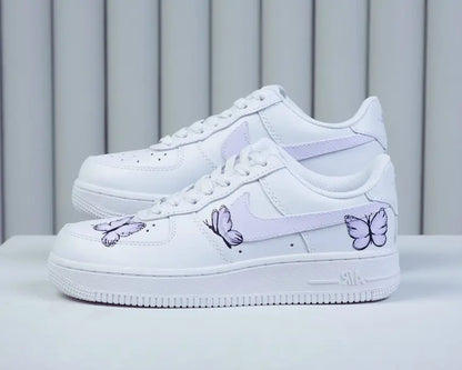 Custom Air Force 1 Custom Sneakers Hand Painted Light Purple Butterfly Women's White Aesthetic Comfortable Casual Daily Wear Shoes