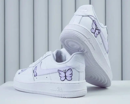 Custom Air Force 1 Custom Sneakers Hand Painted Light Purple Butterfly Women's White Aesthetic Comfortable Casual Daily Wear Shoes