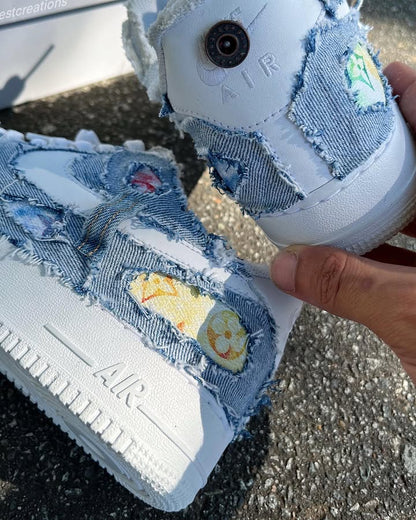 Hand Painted Distressed Denim Custom Air Force 1 Sneakers