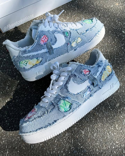 Hand Painted Distressed Denim Custom Air Force 1 Sneakers
