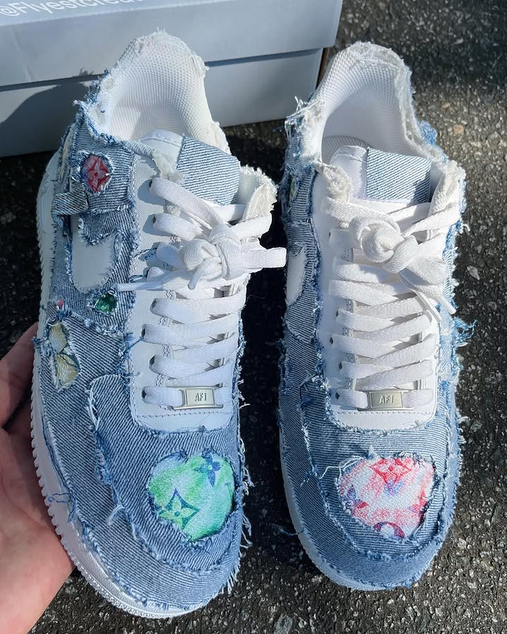 Hand Painted Distressed Denim Custom Air Force 1 Sneakers