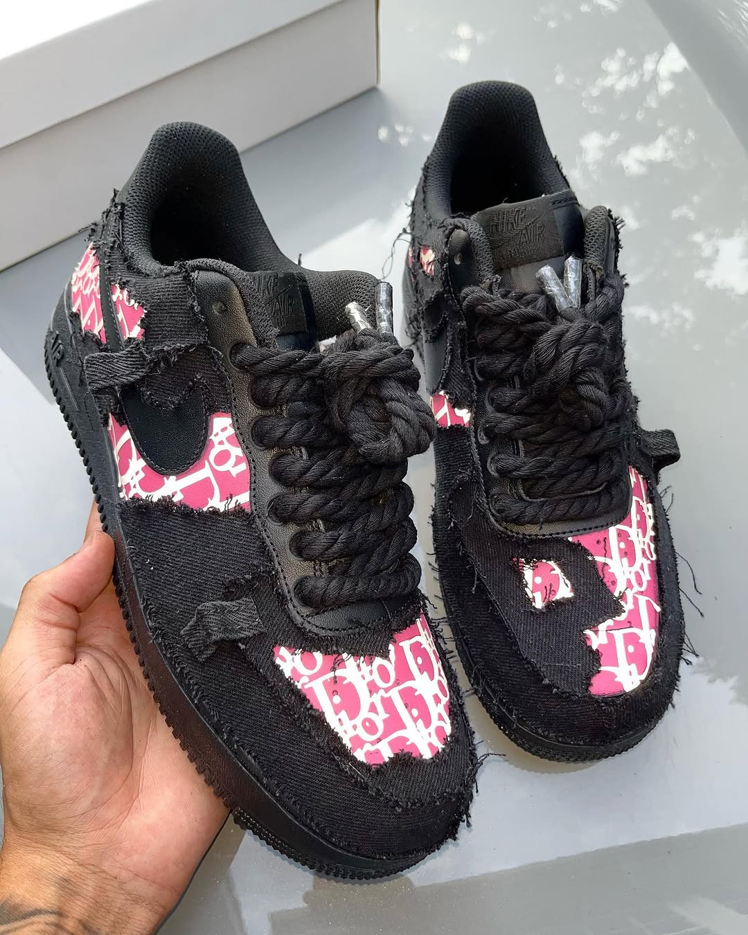 Hand Painted Distressed Pink Black Custom AF1 Sneakers