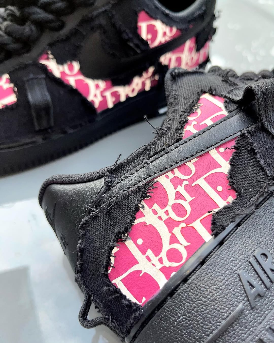 Hand Painted Distressed Pink Black Custom AF1 Sneakers