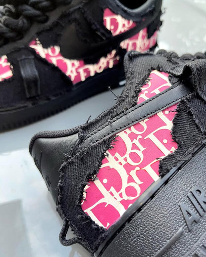 Hand Painted Distressed Pink Black Custom AF1 Sneakers