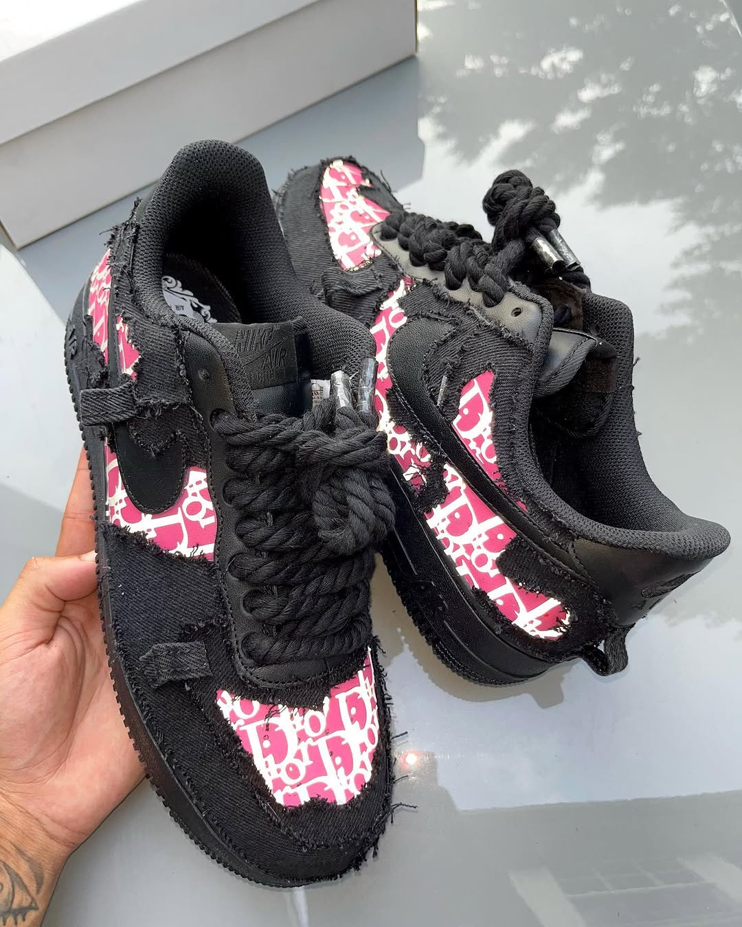 Hand Painted Distressed Pink Black Custom AF1 Sneakers