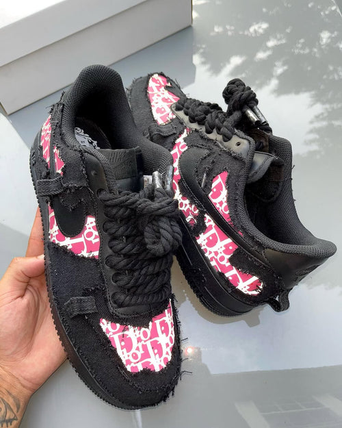 Hand Painted Distressed Pink Black Custom AF1 Sneakers