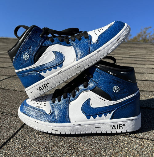 Navy Blue Black Drip Custom Air Jordan 1