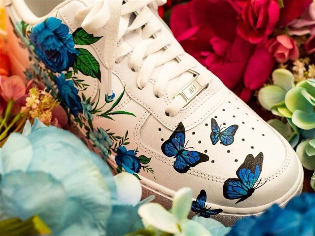 Blue Yellow Flowers Butterfly Custom Air Force 1