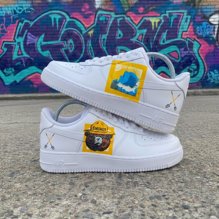 Custom Air Force 1 Blue Yellow Brown Cartoon Bear