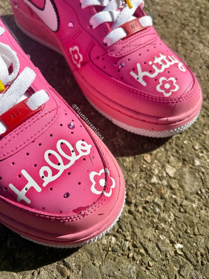 Pink Hand Painted Hello Kitty Custom Air Force 1 Sneakers