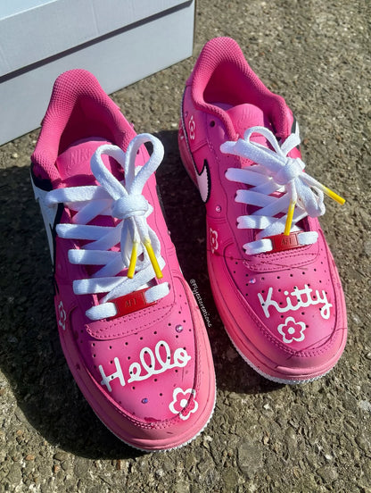 Pink Hand Painted Hello Kitty Custom Air Force 1 Sneakers
