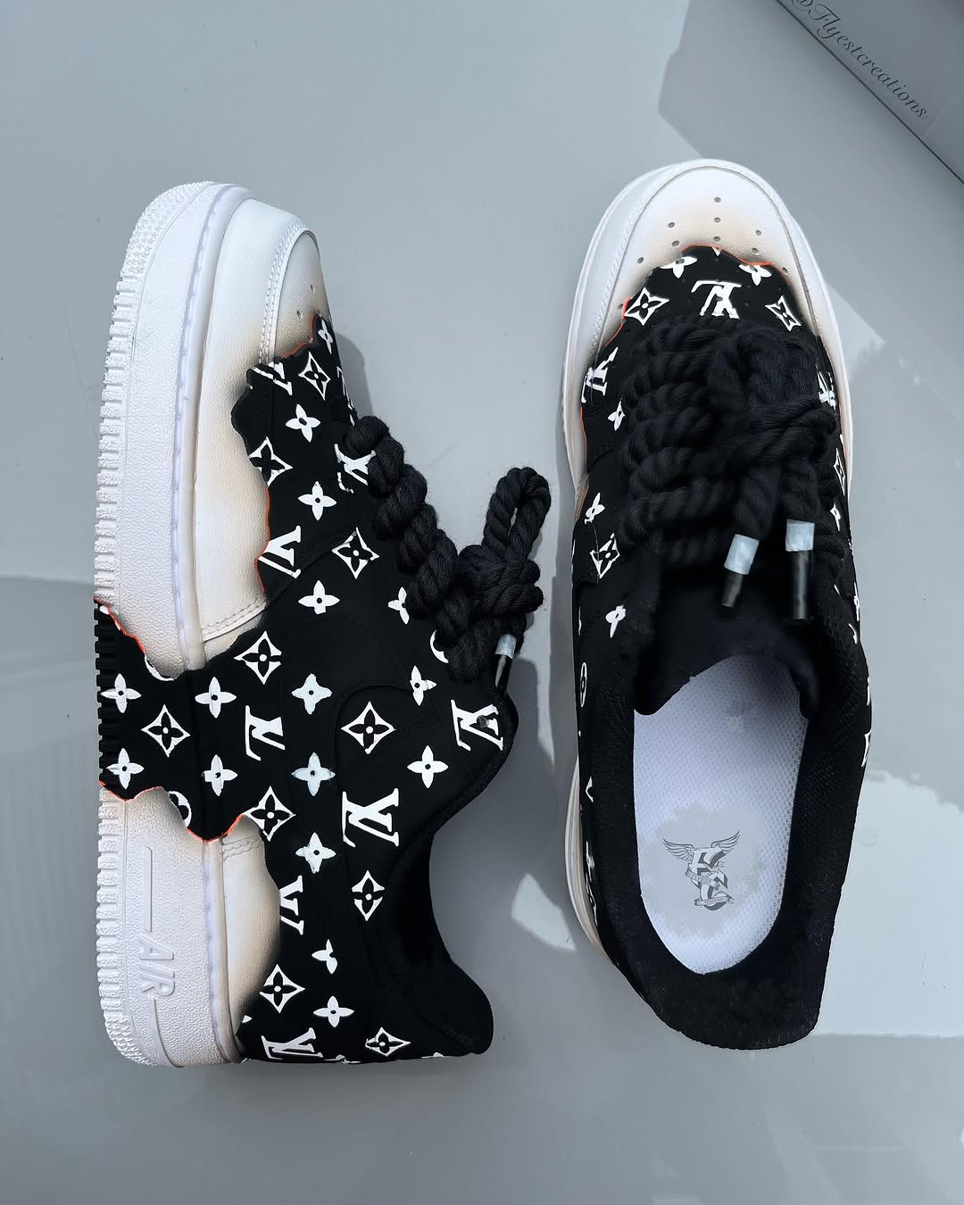 Custom Hand Painted Black Monogram Air Force 1 Sneakers