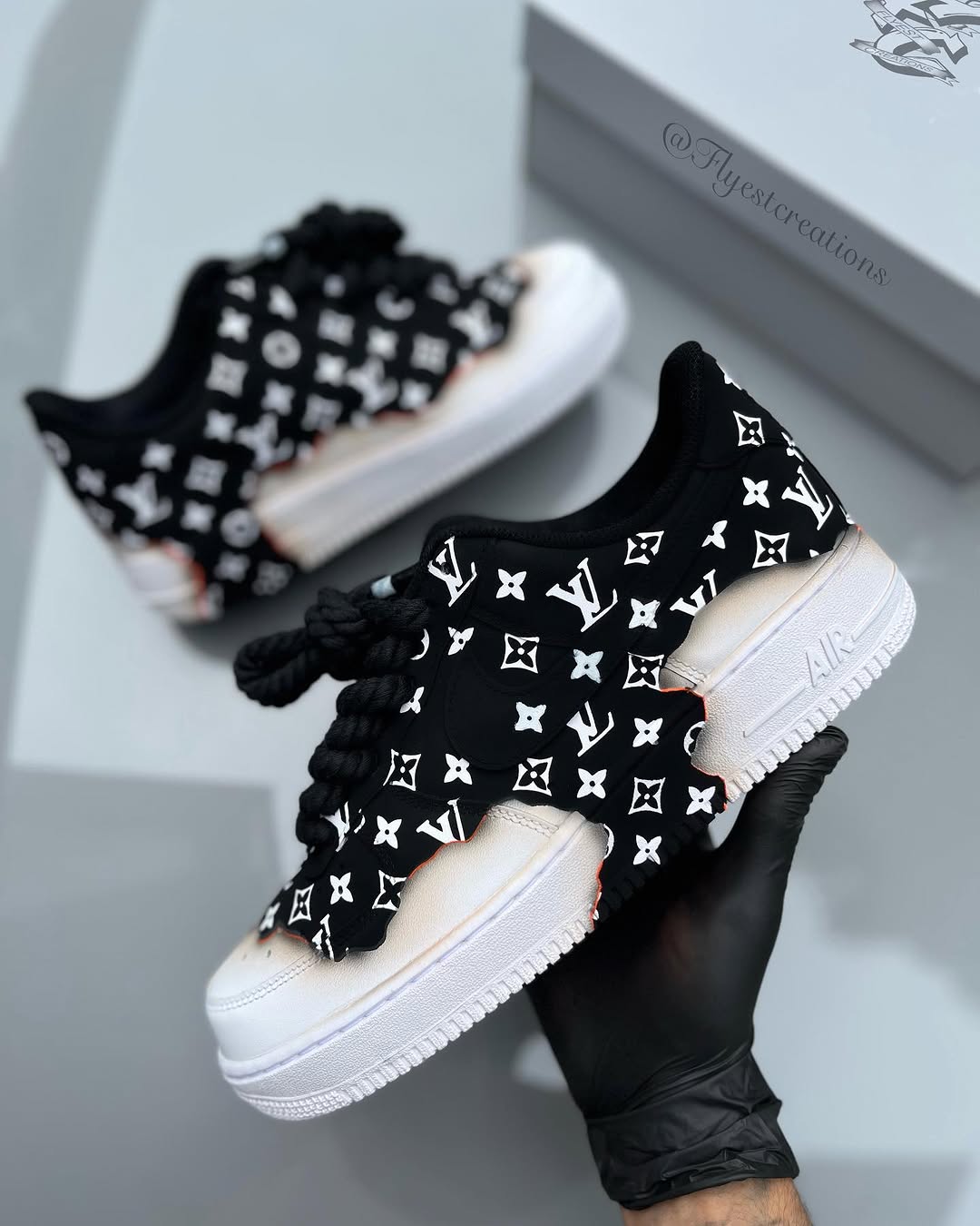 Custom Hand Painted Black Monogram Air Force 1 Sneakers