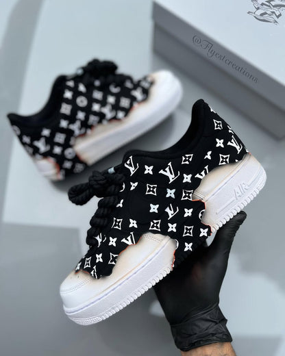 Custom Hand Painted Black Monogram Air Force 1 Sneakers