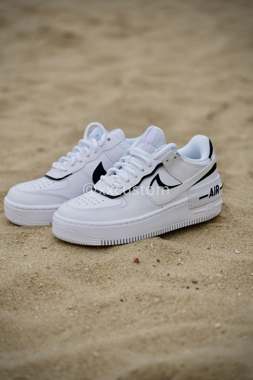 Custom Air Force 1 Black White Swoosh Shadow