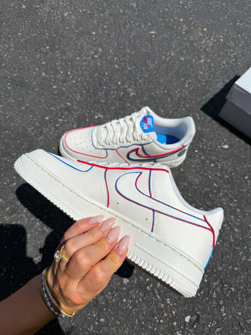 Hand Painted Custom Air Force 1 Sneakers Red Blue Accents