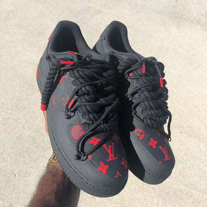 Hand Painted Custom Black & Red Air Force 1 Sneakers
