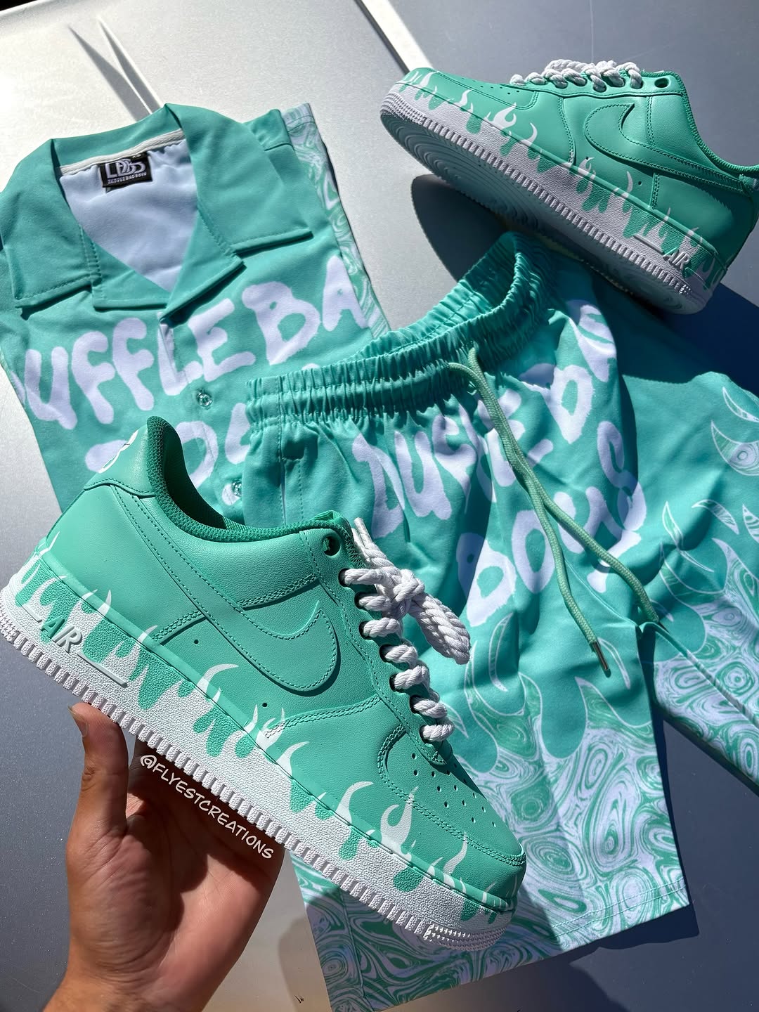 Hand Painted Mint Green Flame Custom Air Force 1 Sneakers
