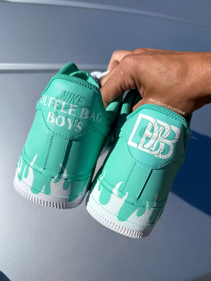 Hand Painted Mint Green Flame Custom Air Force 1 Sneakers