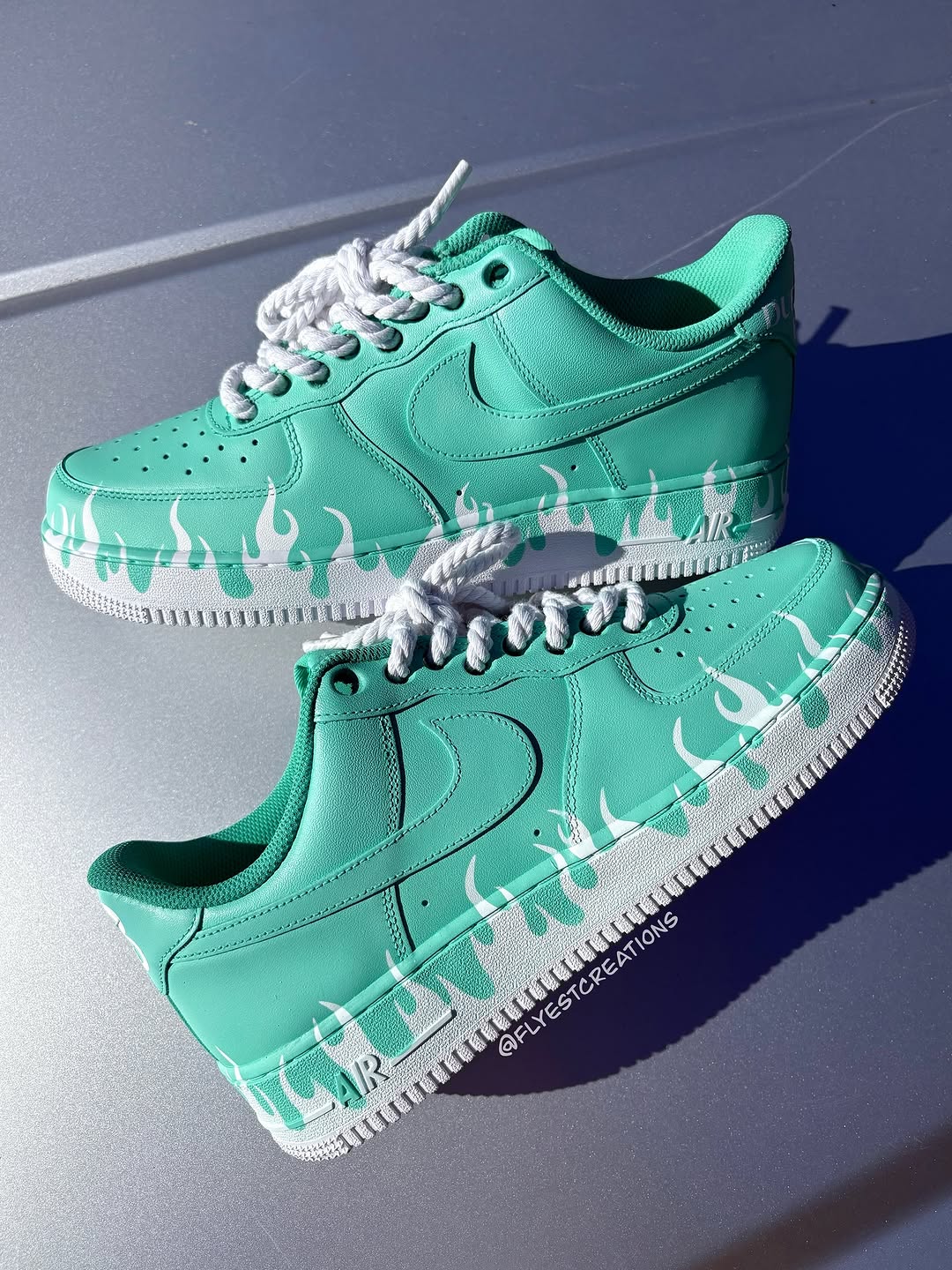 Hand Painted Mint Green Flame Custom Air Force 1 Sneakers