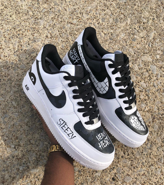 Hand Painted Custom Black & White Air Force 1 Sneakers