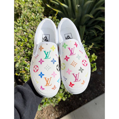 Hand Painted Colorful Print Vans Slip On Custom Sneakers