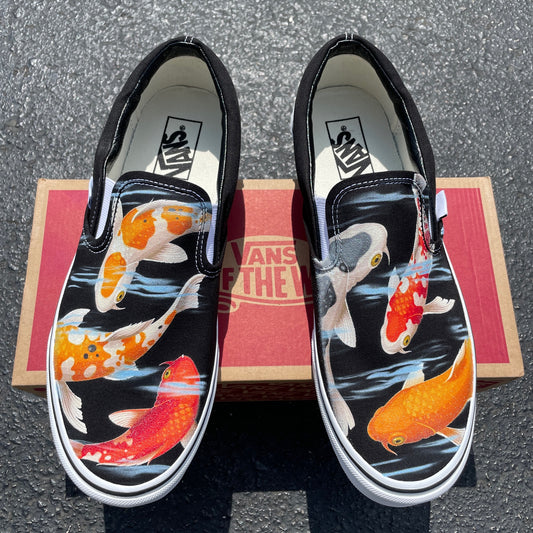 Koi Fish Pond - Black Slip On Vans