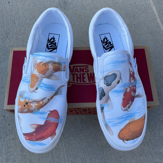 Koi Pond - White Slip On Vans