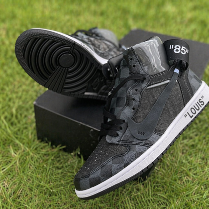 Hand Painted Black Checkered Custom High Top Sneakers